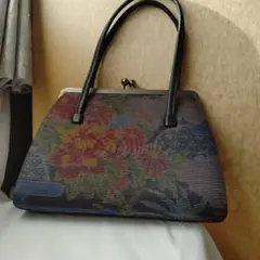 大島紬 花柄フレームハンドバッグ 着物とお揃い手作り