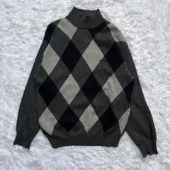 カシミア混 アーガイル タートルネックニット トラッド シティボーイ カジュアル