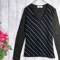 【タキヒョー】 ニット セーター トップス ストライプ ラム ウール キラキラ