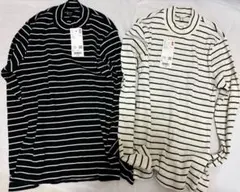 ユニクロ リブハイネックT/ボーダー オフホワイト ブラック 2枚セット L