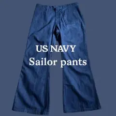 濃紺　USNAVY アメリカ軍　80s セーラパンツ　フレアデニム40Rのサムネイル