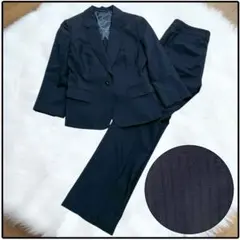 【美品】洋服の青山 エヌライン セットアップ　ネイビー　ストライプ　7号