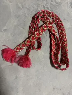 ピンクと金の帯締め フリンジ付きポンポン