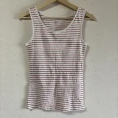 ホワイト/レッドストライプ タンクトップ M　UNIQLO　細ボーダー　インナーのサムネイル