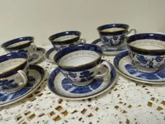 青と白のカップ・ソーサーセット 6個