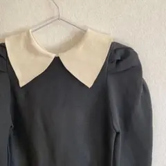 ブラック パフスリーブ ニットワンピース