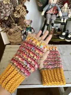 黒*郎様 ［ハンドメイド］ハンドウォーマー　アームウォーマー　指なし手袋　手編み