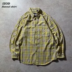 IZODフランネルチェックシャツ古着イエロー系M当時物アメカジCBOY美品グレーのサムネイル