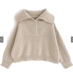 GRL ハーフジップミックスニットトップス　オフベージュ