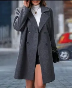 グレー ダブルブレスト ロングコート 3XL