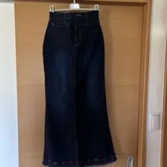 ロングデニムスカート　フリンジ　ストレッチ　ウエスト58㎝