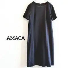 AMACA アマカ ワンピース 半袖 紺 シンプル お受験 清楚 ロング膝下丈のサムネイル