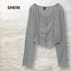 SHEIN Tシャツ 長袖 クロップド丈 クルーネック 薄手 ライトグレー M