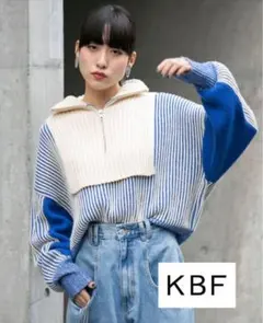 kbf レイヤードハーフZIPニット