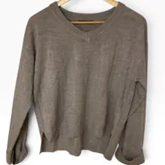 美品 ダブルクローゼット Vネック リブニット 長袖 グレー F レディース