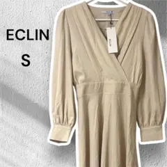 新品　ECLIN ベージュ Vネック ロングワンピース S 長袖　フレアスカートのサムネイル