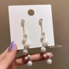 No.481 パールビジューロングピアス 韓国 上品 量産型 高見え