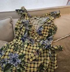 ZARA チェック フラワープリントオールインワン