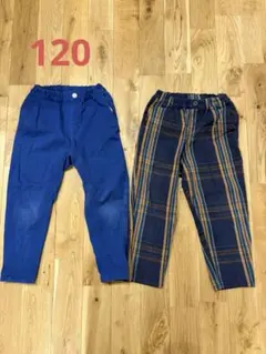 青とチェック柄の長ズボン2点セット