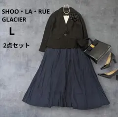 Lサイズ2点セットセレモニースーツ　ジャケット＆プリーツスカート丈長めママスーツ