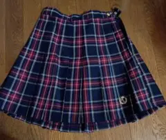 ネイビー 赤 チェック プリーツミニスカート