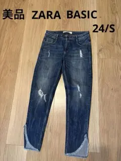 ZARA BASIC 裾カットオフ ダメージ ストレッチ デニム 24/ S