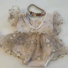 ベビードレス 花柄刺繍レース ヘッドバンドセット