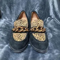 【Jeffrey Campbell】黒 ヒョウ柄 チェーン ローファー 23.5のサムネイル