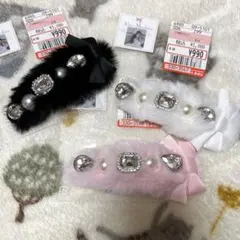 【未使用】しまむら 眞白ありす ファー ヘアクリップ 黒 白 ピンク 3点セットのサムネイル