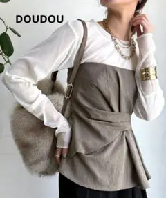 【DOUDOU】チュールフロッキーシアー切替TEE　オフホワイトのサムネイル