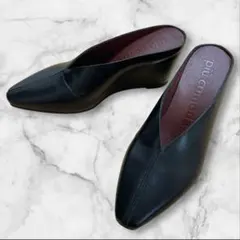 piu comoda黒 レザー ポインテッドトゥ サンダル　ミュール　24cm