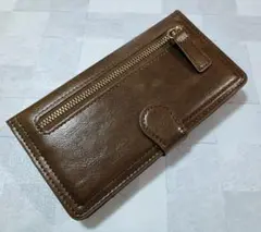 Galaxy S21 用 ケース ジッパーポケット 手帳型 ブラウン