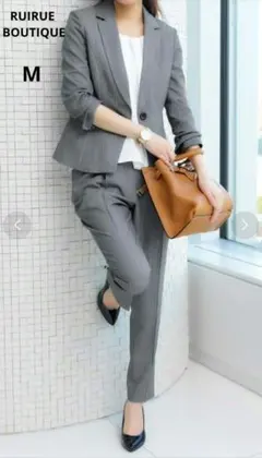 ルイルエブティック パンツスーツ セットアップ ストライプ グレイ M 洗える