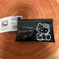 ハローキティ50周年記念フラットポーチ　サンリオ　ミニポーチSブラック