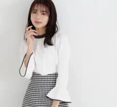 美品★プロポーションボディドレッシング　バイカラーフレアスリーブブラウス　長袖