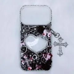 iPhone17pro デコ電 デコケース 黒 ピンク 血みどろ 地雷系 ギャル