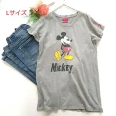 k267　Disney ミッキーマウス 半袖 Tシャツ L グレー 綿のサムネイル