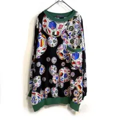 90sヴィンテージ サッカーボール総柄シルクドルマンシャツ古着 万国旗のサムネイル