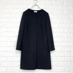 プラステ/M/黒/ノーカラーコート/後ろスリット/ウール混/秋冬/ジップアップ