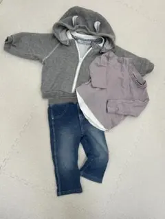 【familiar】フード付きジャケットとデニムパンツ 3点セット