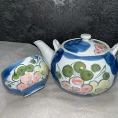 花柄 陶器製急須 約300ml/湯呑5コセット