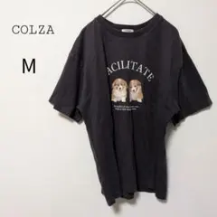 コルザ アニマルプリント 半袖Tシャツ M 犬 チャコグレー 綿100% 普段着