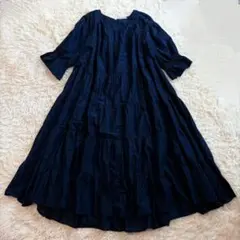 Merlette ネイビー フレアワンピース 超美品】⭐︎INDIVI ブラック ニットドッキングワンピース L