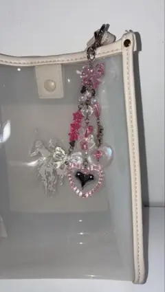ハート型リボンチャーム ピンク 推しカラー キーホルダー