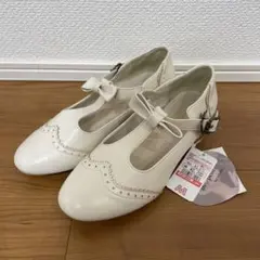 【新品】青木美沙子 しまむら リボン付きフラットシューズ M 白