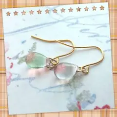 【No42】ドロップピアス・グリーン×レッドG