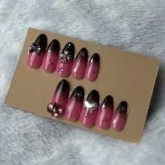 ピンク黒 グラデーション ネイルチップ 10個セット
