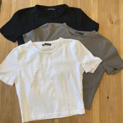 ZARAクロップド半袖Tシャツ 3色セット 白T カーキT S Mサイズ 黒T