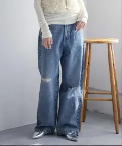 LOWRYS FARMワイドストレートデニムパンツ