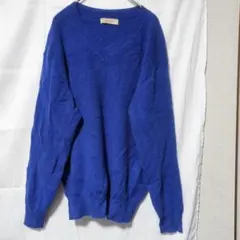 78 レディース ニットセーター ブルー Vネック 暖かい 可愛い 長袖 古着